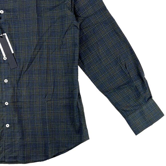 New Dylan Gray Men US L Dress Shirt Button Down Long Sleeve Gray Olive Plaid - Picture 8 of 12
